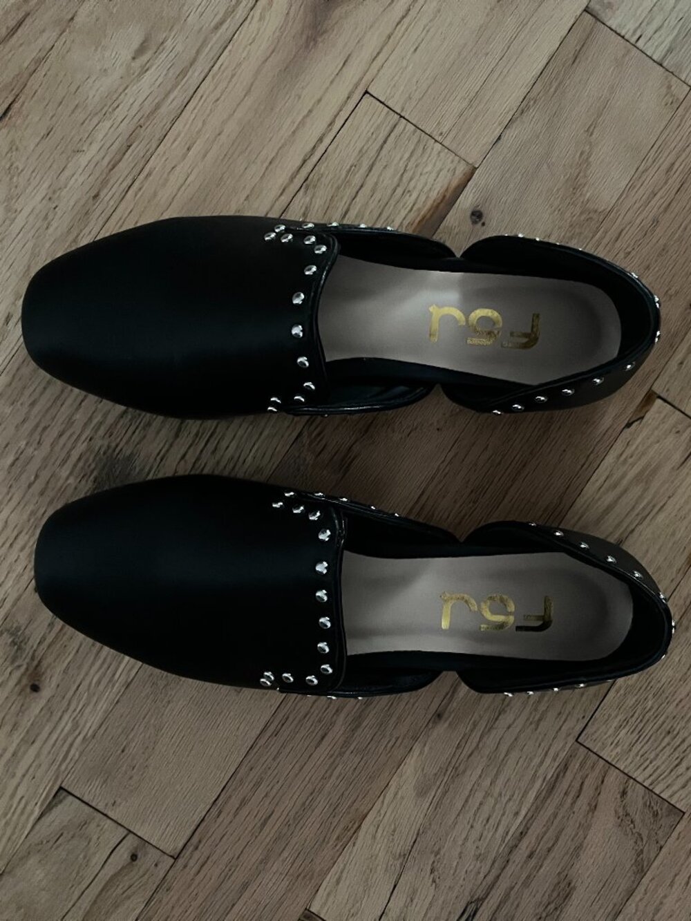 Black Studded Leather Loafers